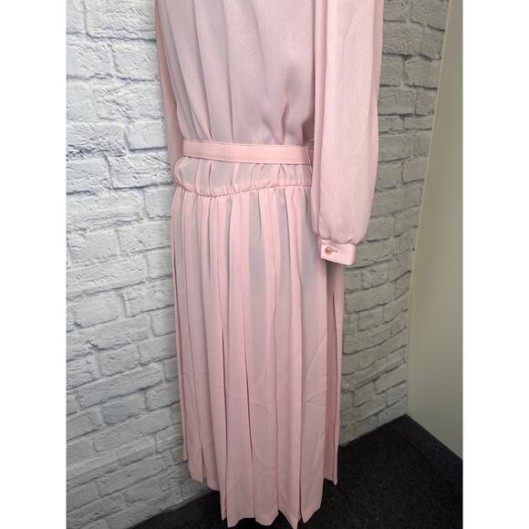 Bobby's Girl Pink Vintage Cowl Neck Lace Semi Sheer Secretary Dress Belt Size 14 - Picture 4 of 6